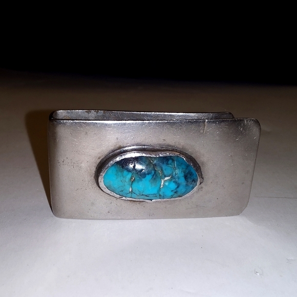 Vintage Sterling Silver turquoise money clip - Picture 2 of 6